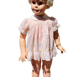 Vintage Nannette baby smocked dress pale pink roses 18 - 24 mo